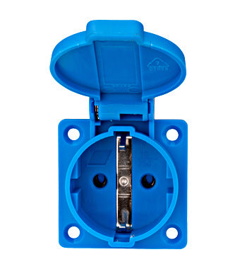 Stopcontact deksel veerklemmen 16A IP54 90° blauw