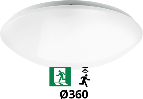 Wandarmatuur Polo G2 IP44 18W 3000K-4000K-6000K 3-CCT 1550-1700lm Ø360 (1x24W) +Bewegingssensor & Noodmodule 3 uur
